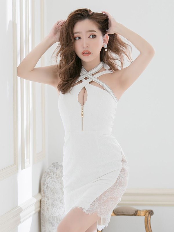 画像15: 【XSサイズあり】【Glossy/グロッシー】バストクロスジップ/ ZIP 片サイドレース切替/ タイト/ ミニドレス/ キャバドレス【OF08】 (15)