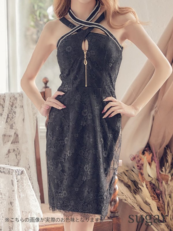 画像8: 【XSサイズあり】【Glossy/グロッシー】バストクロスジップ/ ZIP 片サイドレース切替/ タイト/ ミニドレス/ キャバドレス【OF08】 (8)