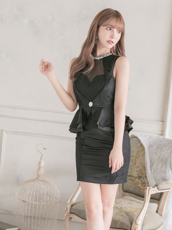 画像4: 【Glossy/グロッシー】ビジュー/ レース/ ペプラム/タイト/ ミニドレス/ キャバドレス【OF08】 (4)