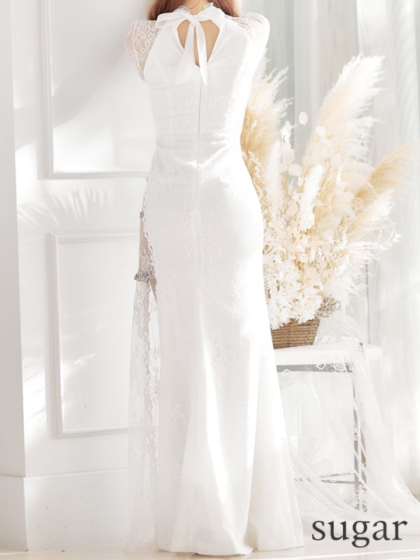 画像20: 【Lサイズあり】 【Glossy/グロッシー】ジップ/ ZIP 袖あり/サイドレース切替/ ロングドレス/ キャバドレスlong[OF08] (20)