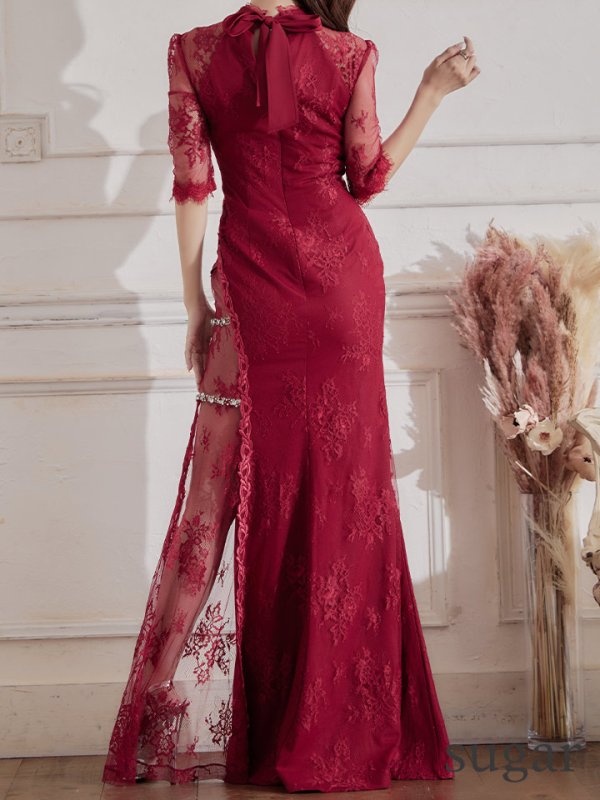 画像33: 【Lサイズあり】 【Glossy/グロッシー】ジップ/ ZIP 袖あり/サイドレース切替/ ロングドレス/ キャバドレスlong[OF08] (33)