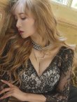 画像12: XSサイズあり【ROBE de FLEURS Glossy/ローブ・ド・フルール グロッシー】チョーカー付き / レース/ 七分袖 / 長袖 / タイト / ミニドレス / キャバドレス[OF2] (12)