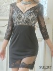画像17: XSサイズあり【ROBE de FLEURS Glossy/ローブ・ド・フルール グロッシー】チョーカー付き / レース/ 七分袖 / 長袖 / タイト / ミニドレス / キャバドレス[OF2] (17)