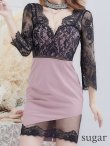 画像9: XSサイズあり【ROBE de FLEURS Glossy/ローブ・ド・フルール グロッシー】チョーカー付き / レース/ 七分袖 / 長袖 / タイト / ミニドレス / キャバドレス[OF2] (9)