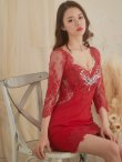 画像24: XS-Lサイズあり【ROBE de FLEURS Glossy/ローブ・ド・フルール グロッシー】レーススリーブ/ 七分袖/ 長袖/ バストクロスデザイン/ ストレッチ/ タイト/ ミニドレス/ キャバドレス[OF2] (24)