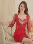 画像26: XS-Lサイズあり【ROBE de FLEURS Glossy/ローブ・ド・フルール グロッシー】レーススリーブ/ 七分袖/ 長袖/ バストクロスデザイン/ ストレッチ/ タイト/ ミニドレス/ キャバドレス[OF2] (26)