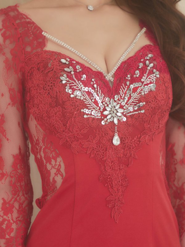 画像26: XS-Lサイズあり【Glossy/グロッシー】レーススリーブ/ 七分袖/ 長袖/ バストクロスデザイン/ ストレッチ/ タイト/ ミニドレス/ キャバドレス【OF08】 (26)
