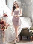 画像4: XSサイズあり【ROBE de FLEURS Glossy/ローブ・ド・フルール グロッシー】スカラップレース/ サイドチュール/ ビジュー/ ノースリーブ/ タイト/ ミニドレス/ キャバドレス[OF2] (4)