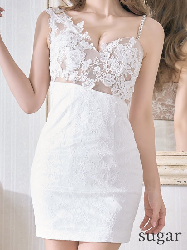 画像12: XSサイズあり【Glossy/グロッシー】アシンメトリー/ フラワーレース/ タイト/ ミニドレス/ キャバドレス【OF08】 (12)