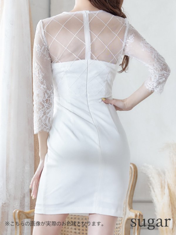 画像9: XSサイズあり【Glossy/グロッシー】長袖/ フラワーレース/ ブロックチュール/ バストカット/ タイト/ ミニドレス/ キャバドレス【OF08】 (9)