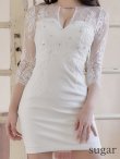 画像8: XSサイズあり【ROBE de FLEURS Glossy/ローブ・ド・フルール グロッシー】長袖/ フラワーレース/ ブロックチュール/ バストカット/ タイト/ ミニドレス/ キャバドレス[OF2] (8)