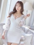 画像6: 【XSサイズあり】【Glossy/グロッシー】フラワーチュール/ 長袖/ ワンカラー/ タイト/ ミニドレス/ キャバドレス[OF2] (6)