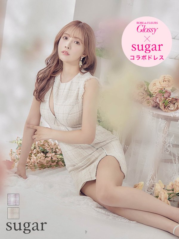 画像1: sugarコラボ商品☆【ROBE de FLEURS Glossy/ローブ・ド・フルール グロッシー】ジップ/ ZIPジップ/ ZIP ラメツイード/ タイト/ ミニドレス/ キャバドレス[OF2] (1)