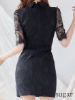 画像14: XSサイズあり【ROBE de FLEURS Glossy/ローブ・ド・フルール グロッシー】フロントジップ/ ZIP ストレッチ/ レース五分袖/ 長袖/ 袖あり/ レーススリーブ/ タイト/ ミニドレス/ キャバドレス[OF2] (14)