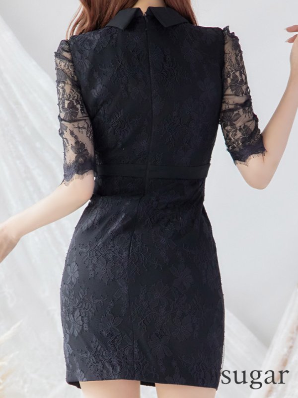 画像14: XSサイズあり【Glossy/グロッシー】フロントジップ/ ZIP ストレッチ/ レース五分袖/ 長袖/ 袖あり/ レーススリーブ/ タイト/ ミニドレス/ キャバドレス【HC02】 (14)