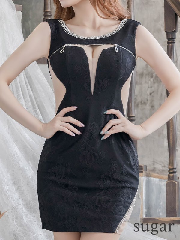 画像8: 【Glossy/グロッシー】フロントジップ/ ZIP サイドチュール/ タイト/ ミニドレス/ キャバドレス【HC02】 (8)