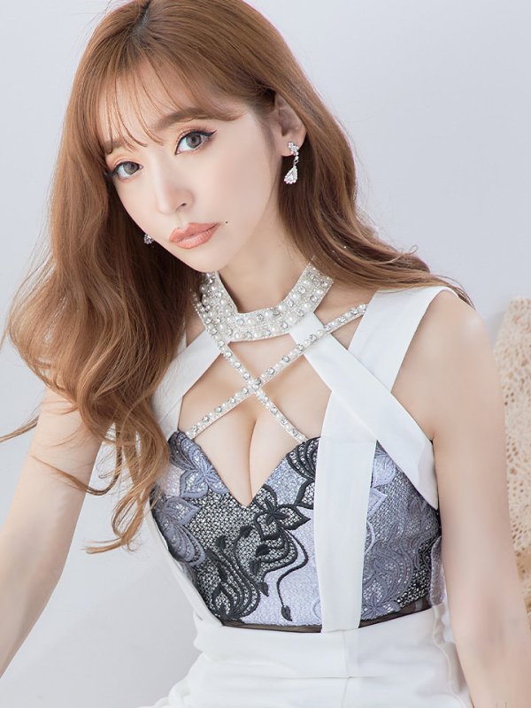 画像3: XS?Lサイズあり【Glossy/グロッシー】バストクロス/ 変形スカート/ ケミカルレース/ ストレッチ/ タイト/ ミニドレス/ キャバドレス【OF08】 (3)