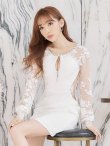 画像5: 訳あり商品☆毛羽立ちあり☆XSサイズあり【ROBE de FLEURS Glossy/ローブ・ド・フルール グロッシー】刺繍レーススリーブ/ 袖あり/ 長袖/ ストレッチ/ ジップ/ ZIP タイト/ ミニドレス/ キャバドレス[OF2] (5)