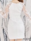 画像9: 訳あり商品☆毛羽立ちあり☆XSサイズあり【ROBE de FLEURS Glossy/ローブ・ド・フルール グロッシー】刺繍レーススリーブ/ 袖あり/ 長袖/ ストレッチ/ ジップ/ ZIP タイト/ ミニドレス/ キャバドレス[OF2] (9)