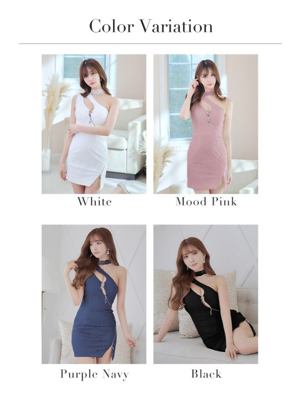 画像48: XS-Lサイズあり【Glossy/グロッシー】ワンショル/ ジップxフープ/ フラワーレース/ アシンメトリー/ タイト/ ミニドレス/ キャバドレス【HC02】 (48)