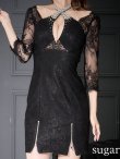 画像9: XS〜Lサイズあり【ROBE de FLEURS Glossy/ローブ・ド・フルール グロッシー】ホルターネック/ アメスリ/ レーススリーブ/ 七分袖/ 長袖/ 袖あり/ ジップ/ タイト/ ミニドレス/ キャバドレス[OF2] (9)