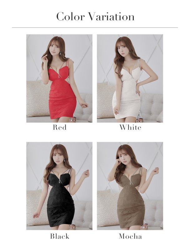 画像13: XSサイズあり☆【Glossy/グロッシー】フロントジップ/ バックチュール/ 総レース/ ノースリーブ/ タイト/ ミニドレス/ キャバドレス【OF08】 (13)