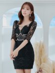 画像2: 【ROBE de FLEURS Glossy/ローブ・ド・フルール グロッシー】レーススリーブ/ 七分袖/ 長袖/ 袖あり/ ウエストシースルー/ ジップ/ タイト/ ミニドレス/ キャバドレス[OF2] (2)