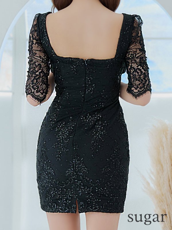 画像11: 【LIMITED SALE開催中！! 11月11日より順次発送予定】【Glossy/グロッシー】レーススリーブ/ 七分袖/ 長袖/ 袖あり/ ウエストシースルー/ ジップ/ タイト/ ミニドレス/ キャバドレス【OF08】 (11)
