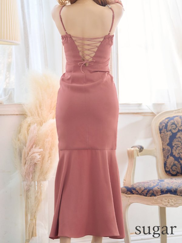 画像32: 【Glossy/グロッシー】マーメイド/ バックレースアップ/ キャミ/ ビジュー/ アシンメトリーフリル/ タイト/ マキシ丈/ キャバドレス【HC02】 (32)