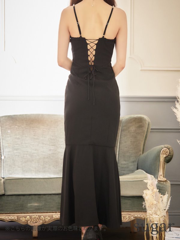 画像19: 【Glossy/グロッシー】マーメイド/ バックレースアップ/ キャミ/ ビジュー/ アシンメトリーフリル/ タイト/ マキシ丈/ キャバドレス【HC02】 (19)