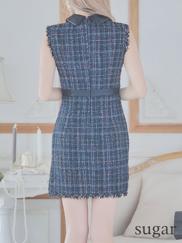 画像29: 門りょうちゃん着用【XS-Lサイズあり☆】【Glossy/グロッシー】襟フロントジップ/ ツイード/ ハイウエスト/ レザー/ タイト/ ミニドレス/ キャバドレス【OF08】 (29)