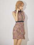 画像8: 門りょうちゃん着用【XS-Lサイズあり☆】【ROBE de FLEURS Glossy/ローブ・ド・フルール グロッシー】襟フロントジップ/ ツイード/ ハイウエスト/ レザー/ タイト/ ミニドレス/ キャバドレス[OF2] (8)