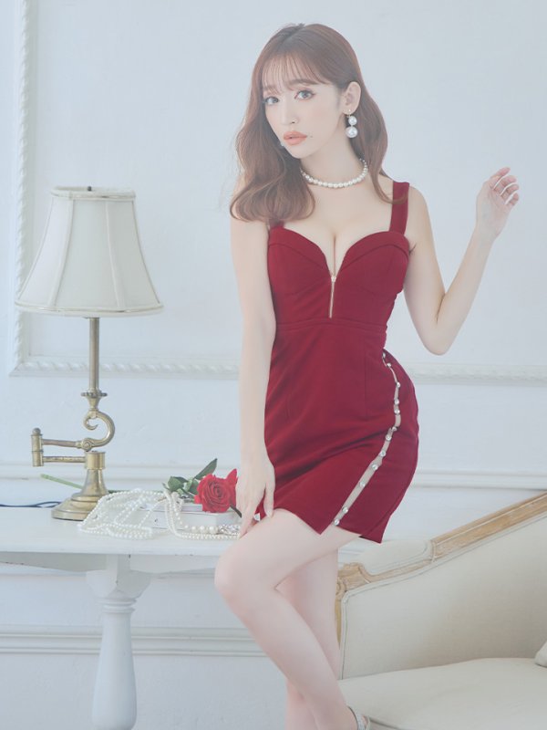 画像3: XSサイズあり【Glossy/グロッシー】フロントジップ/ ビジュー/ ストレッチ/ ビスチェ/ タイト/ ミニドレス/ キャバドレス[OF2] (3)