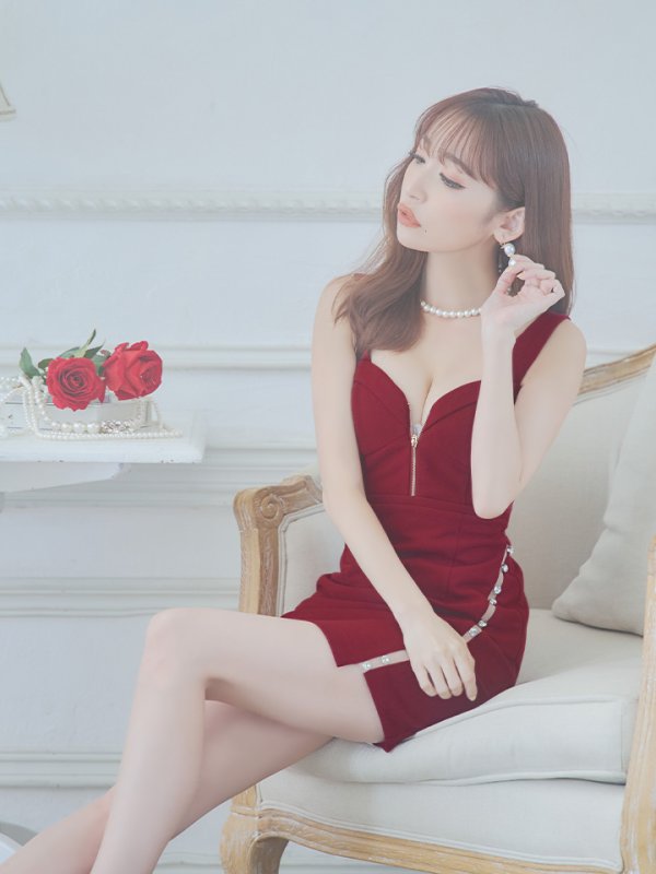 画像5: XSサイズあり【Glossy/グロッシー】フロントジップ/ ビジュー/ ストレッチ/ ビスチェ/ タイト/ ミニドレス/ キャバドレス[OF2] (5)