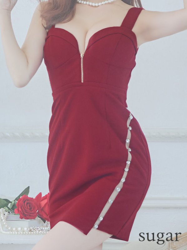 画像8: XSサイズあり【Glossy/グロッシー】フロントジップ/ ビジュー/ ストレッチ/ ビスチェ/ タイト/ ミニドレス/ キャバドレス[OF2] (8)