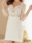 画像8: XS〜Lサイズあり【ROBE de FLEURS Glossy/ローブ・ド・フルール グロッシー】レース/ 七分袖/ 長袖/ 袖あり/ フラワーモチーフ/ タイト/ ミニドレス/ キャバドレス[OF2] (8)