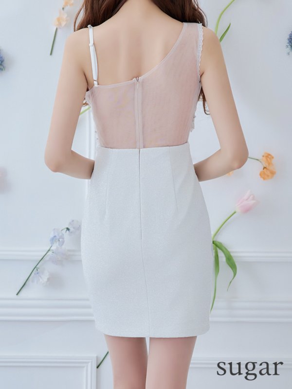 画像12: XSサイズあり【Glossy/グロッシー】立体フラワー/ ラメ/ キャミソール/ アシンメトリー/ ワンショル/ タイト/ ミニドレス/ キャバドレス【HC02】 (12)