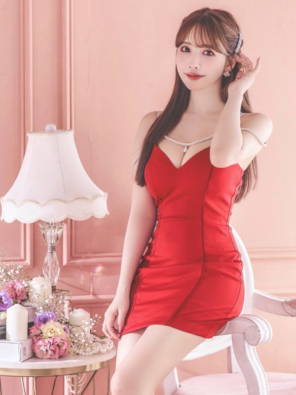 画像23: XSサイズあり【Glossy/グロッシー】ワンカラー/ キャミソール/ ビジュー/ ストレッチ/ タイト/ ミニドレス/ キャバドレス【OF08】 (23)