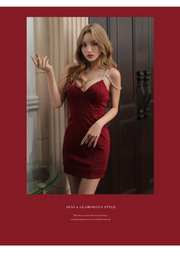 画像26: XSサイズあり【Glossy/グロッシー】ワンカラー/ キャミソール/ ビジュー/ ストレッチ/ タイト/ ミニドレス/ キャバドレス【HC02】 (26)