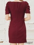 画像9: XSサイズあり【ROBE de FLEURS Glossy/ローブ・ド・フルール グロッシー】デコルテチェーンネックレス/ リブニット/ 袖あり/ 半袖/ ワンカラー/ ストレッチ/ タイト/ ミニドレス/ キャバドレス[OF2] (9)