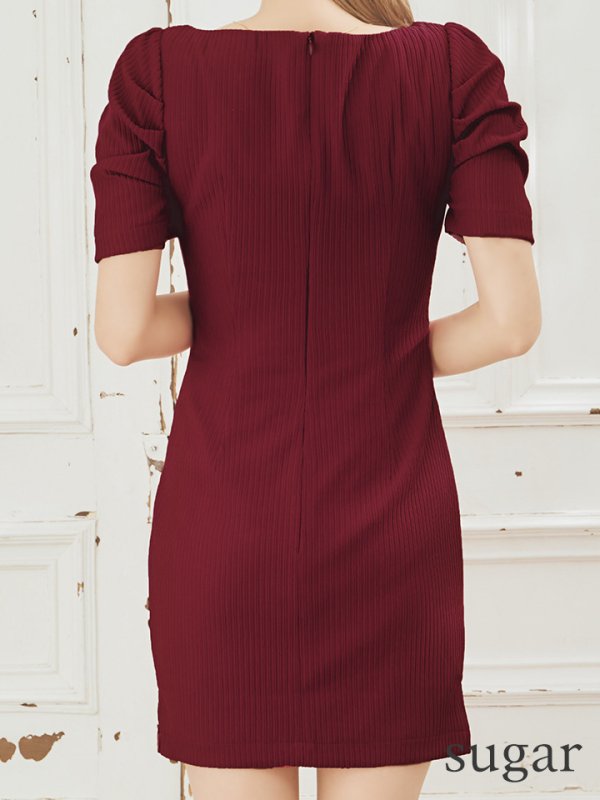 画像13: XSサイズあり【Glossy/グロッシー】デコルテチェーンネックレス/ リブニット/ 袖あり/ 半袖/ ワンカラー/ ストレッチ/ タイト/ ミニドレス/ キャバドレス[OF08] (13)