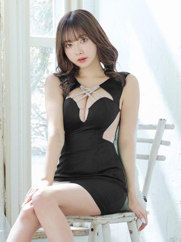 画像10: XS-Lサイズあり【Glossy/グロッシー】クロスビジュー/ ストレッチ/ カットアウト/ サイドシアー/ タイト/ ミニドレス/ キャバドレス【OF08】 (10)