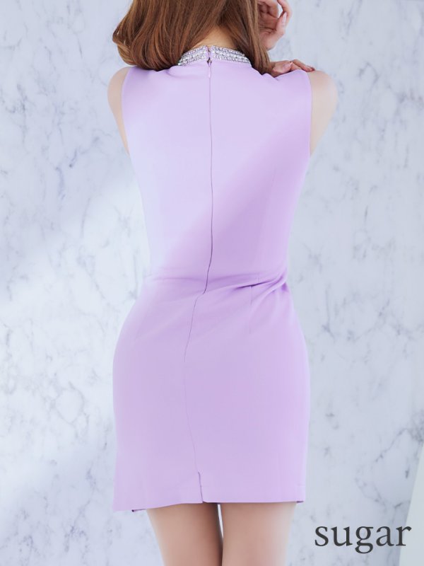 画像11: XSサイズあり【Glossy/グロッシー】ビジューネック/ バストジップ/ ワンカラー/ ストレッチ/ タイト/ ミニドレス/ キャバドレス[OF2] (11)