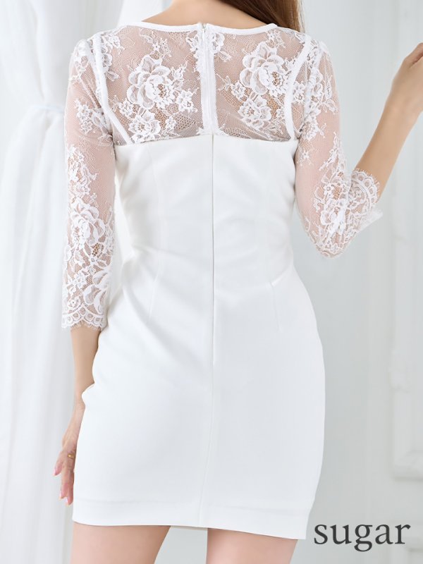 画像19: 【Glossy/グロッシー】袖あり/ レース/ バストビジュー/ シンプル/ ワンカラー/ タイト/ ミニドレス/ キャバドレス【OF08】 (19)