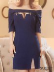 画像10: 門りょうちゃん着用 XSサイズあり【ROBE de FLEURS Glossy/ローブ・ド・フルール グロッシー】袖あり/ バストジッパー/ リブニット/ ワンカラー/ 半袖/ オフショル/ ストレッチ/ タイト/ ミニドレス/ キャバドレス[OF2] (10)