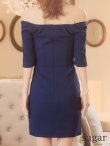 画像11: 門りょうちゃん着用 XSサイズあり【ROBE de FLEURS Glossy/ローブ・ド・フルール グロッシー】袖あり/ バストジッパー/ リブニット/ ワンカラー/ 半袖/ オフショル/ ストレッチ/ タイト/ ミニドレス/ キャバドレス[OF2] (11)