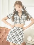 画像10: XSサイズあり【ROBE de FLEURS Glossy/ローブ・ド・フルール グロッシー】セットアップ/ チェック/ ツイード/ 半袖/ フロントジップ/ タイト/ ミニドレス/ キャバドレス[OF2] (10)