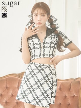 ROBE de FLEURS Glossy チェック柄クロップトップ＆スカート XSサイズあり【Glossy/グロッシー】ツイード/ 千鳥柄/ ジップ