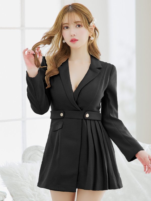 画像2: XS-Lサイズあり【Glossy/グロッシー】スーツライク/ プリーツスカート/ インナーボトムス付/ ツイード/ ワンピース/ミニドレス/ キャバドレス【OF08】 (2)