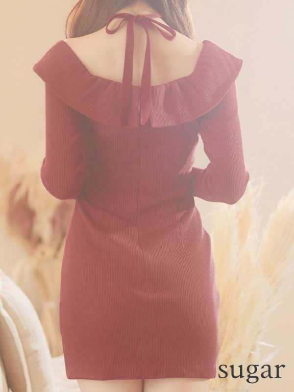 画像17: XSサイズあり【Glossy/グロッシー】フロントジッパー/ オフショルダー/ リブニット/ 袖あり/ 長袖/ シンプル/ ワンカラー/ ストレッチ/ タイト/ ミニドレス/ キャバドレス[OF08] (17)